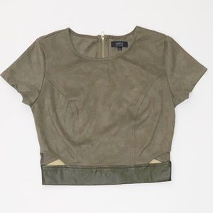 Olive Green Sude Crop Top - M